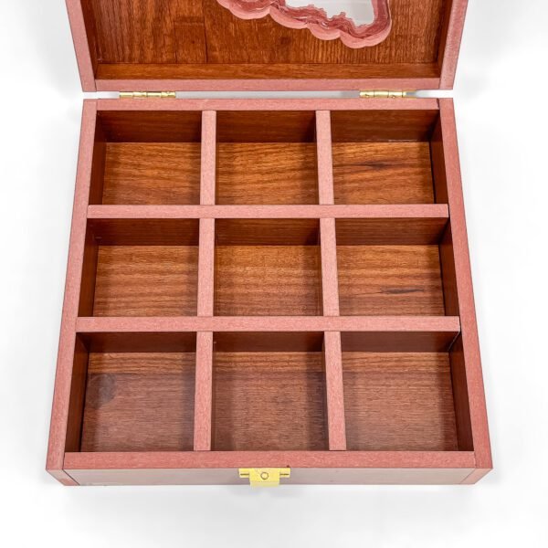 Timeless Tamil Nadu Map Spice Box – 8x8x2.6 inch Wooden State Organizer with Clear Lid (Empty) - Image 4