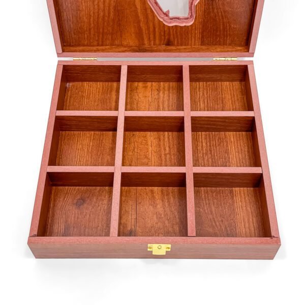 Grandeur Kolkata Map Spice Box – 10x10x2.5 inch Large Wooden Organizer with State-Shaped Transparent Lid (Empty) - Image 4