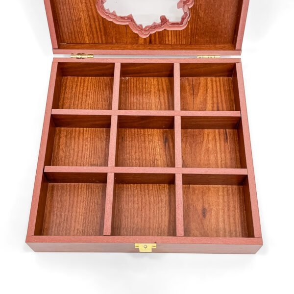 Large Delhi Map Spices Box – 10x10x2.5 inch Wooden Organizer with 9 Empty Slots - Image 4