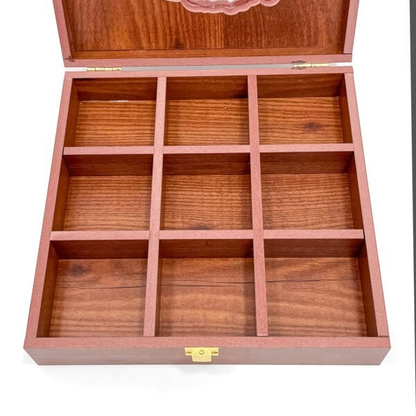 Grand Gujarat Map Spice Box – 10x10x2.5 inch Large Wooden Organizer with 9 Empty Compartments - Image 4