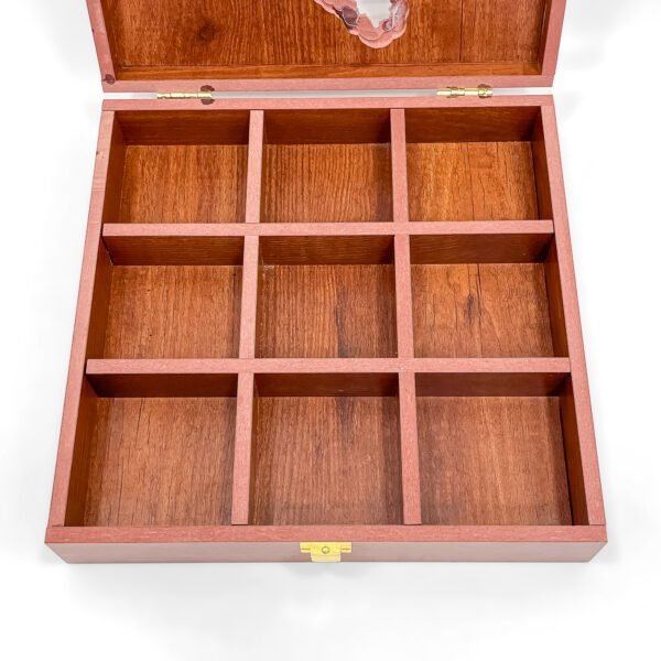 Prestige Karnataka Map Spice Chest – 10x10x2.5 inch Deluxe Wooden Masala Box with Transparent State Lid (Empty) - Image 4