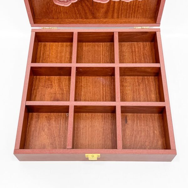 Elite Maharashtra Spice Heritage Box – 10x10x2.5 inch Large Wooden Organizer with Map View Lid (Empty) - Image 4
