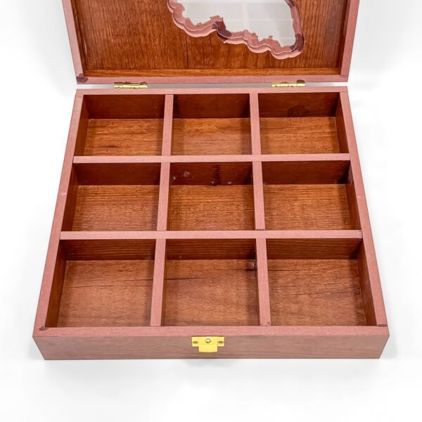 Supreme Tamil Nadu Map Spice Vault – 10x10x2.5 inch Wooden Masala Organizer with State-Shaped Transparent Lid (Empty) - Image 4