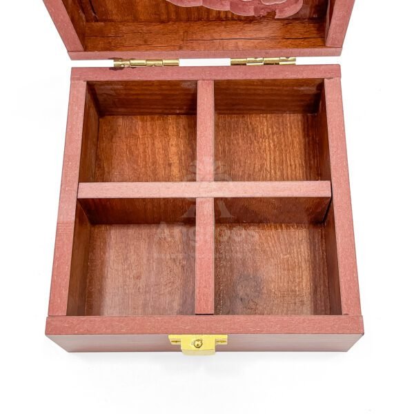 Vintage Mini Tamil Nadu Spice Box – 5x5x2.5 inch Wooden State Map Organizer with Clear Lid (Empty) - Image 4