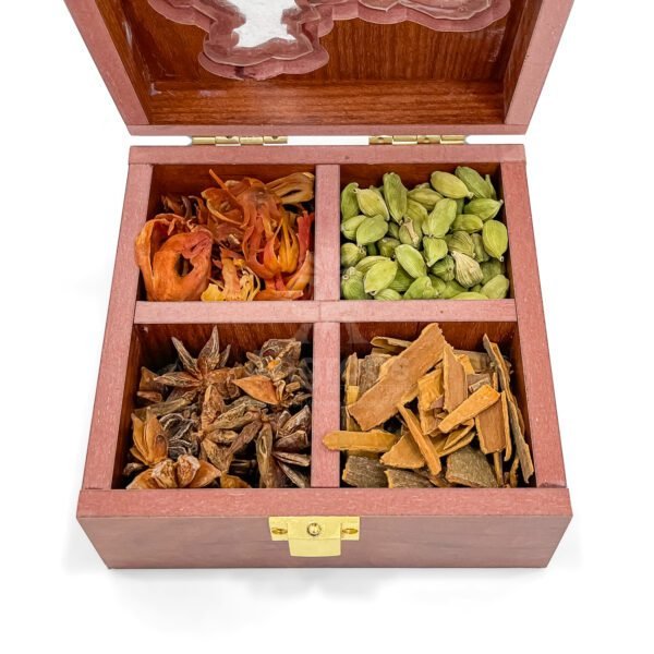 Signature India Map Themed Spices Box – 5x5x2.5 inch Wooden Masala Holder with Premium Whole Spices - Image 4