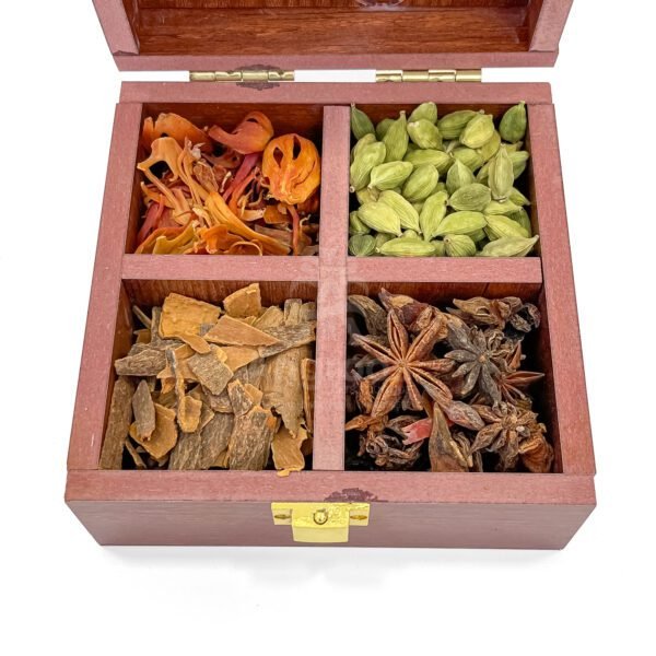 Cultural Karnataka Map Themed Spices Box – 5x5x2.5 inch Wooden Masala Holder with Premium Whole Spices - Image 4