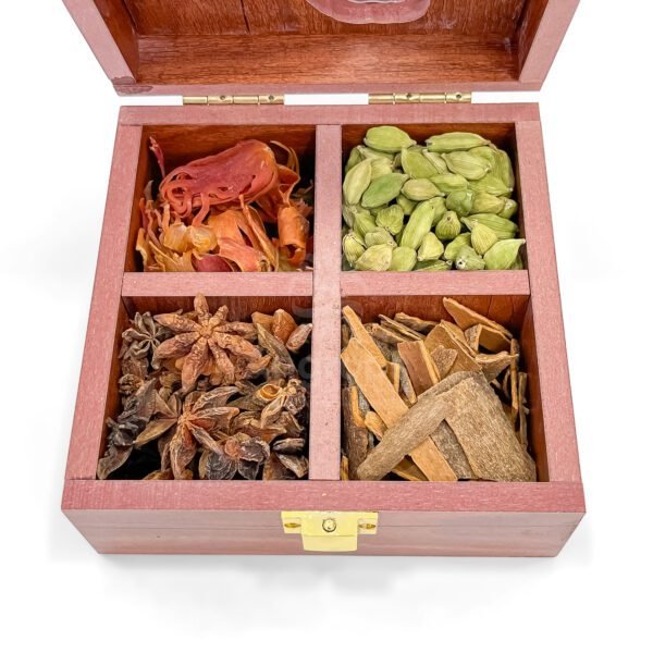 Elegant Kolkata Map Themed Spices Box – 5x5x2.5 inch Wooden Masala Holder with Whole Spices - Image 4
