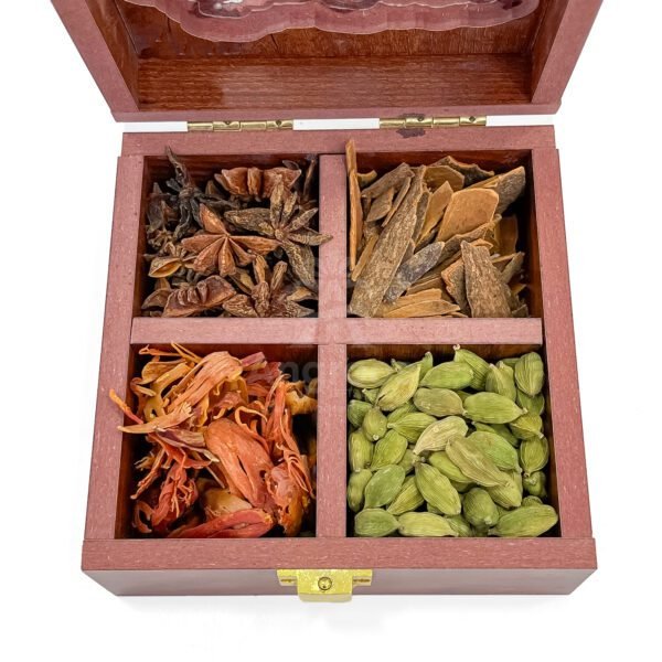 Rustic Maharashtra Map Themed Spices Box – 5x5x2.5 inch Wooden Heritage Masala Case with Whole Spices - Image 4