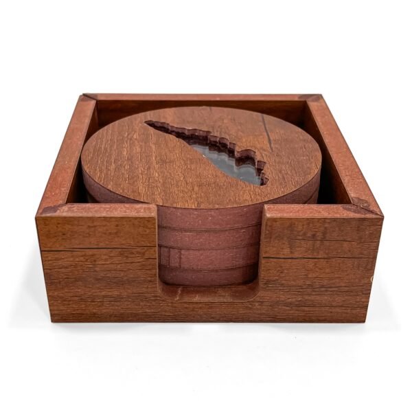 Round Wooden Coaster Set with Kerala Map Cutout – 4 Pcs with Holder - Image 5