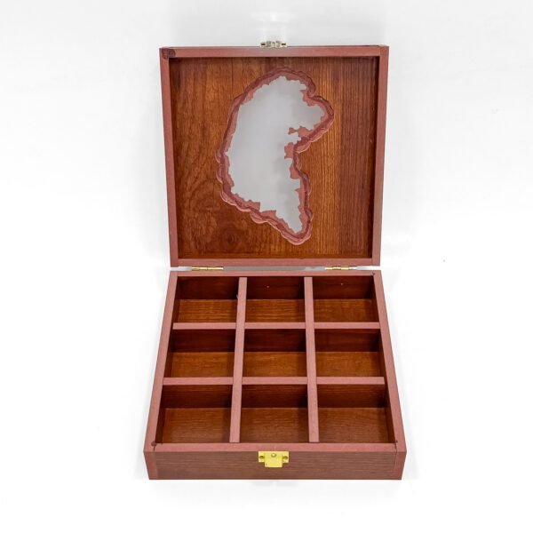 Karnataka Legacy Spice Box – 8x8x2.6 inch Wooden Masala Organizer with Map View Lid (Empty) - Image 5