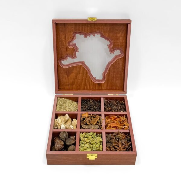 Regal Kolkata Spice Vault – 8x8x2.6 inch Wooden Heritage Box with 9 Premium Whole Spices - Image 4