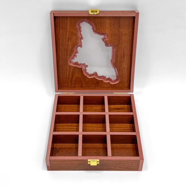 Timeless Tamil Nadu Map Spice Box – 8x8x2.6 inch Wooden State Organizer with Clear Lid (Empty) - Image 5