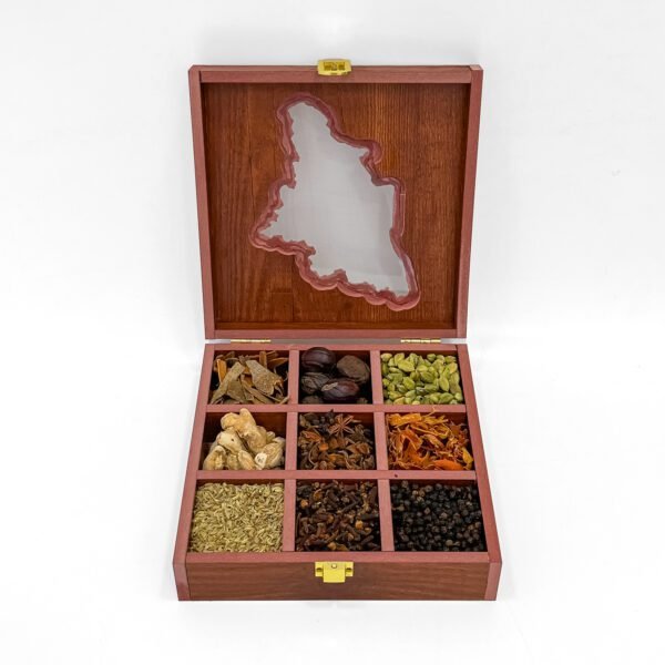 Royal Tamil Nadu Spice Curation – 8x8x2.6 inch Wooden Map Box with 9 Authentic Whole Spices - Image 5
