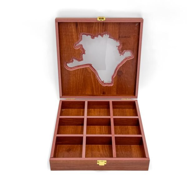 Grandeur Kolkata Map Spice Box – 10x10x2.5 inch Large Wooden Organizer with State-Shaped Transparent Lid (Empty) - Image 5