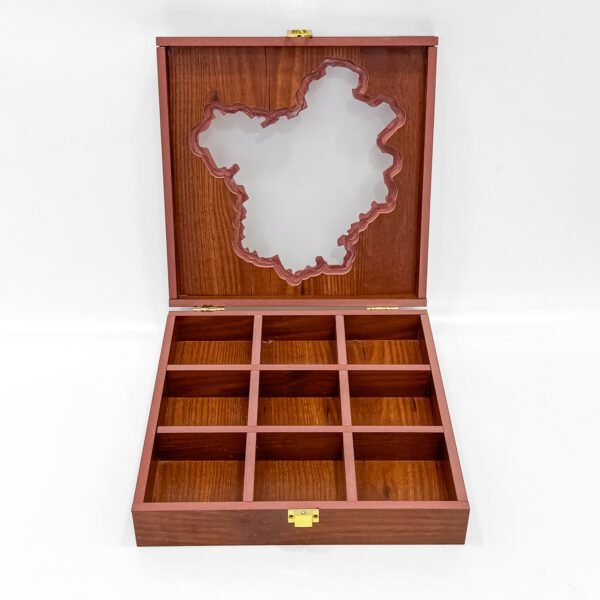 Large Delhi Map Spices Box – 10x10x2.5 inch Wooden Organizer with 9 Empty Slots - Image 5