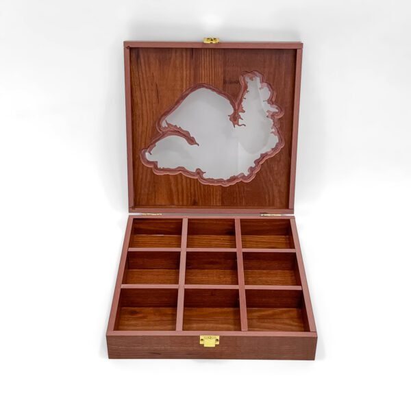 Grand Gujarat Map Spice Box – 10x10x2.5 inch Large Wooden Organizer with 9 Empty Compartments - Image 5