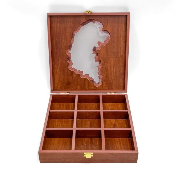 Prestige Karnataka Map Spice Chest – 10x10x2.5 inch Deluxe Wooden Masala Box with Transparent State Lid (Empty) - Image 5
