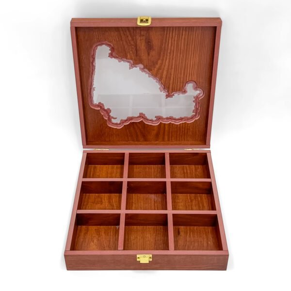 Elite Maharashtra Spice Heritage Box – 10x10x2.5 inch Large Wooden Organizer with Map View Lid (Empty) - Image 5