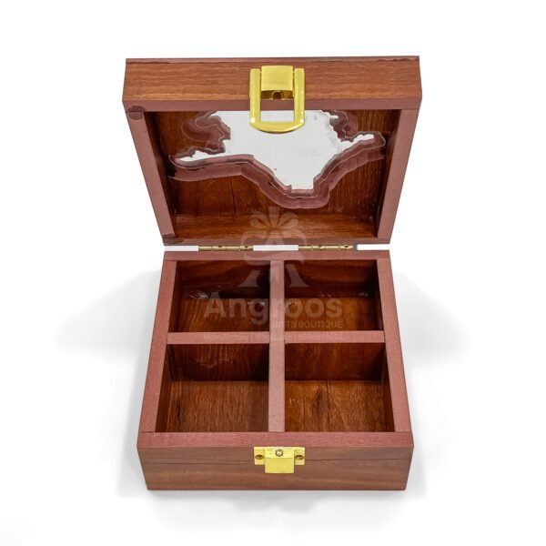 Mini Kolkata Map Spices Box – 5x5x2.5 inch Compact Wooden Organizer with Bengal State Cut Lid - Image 5