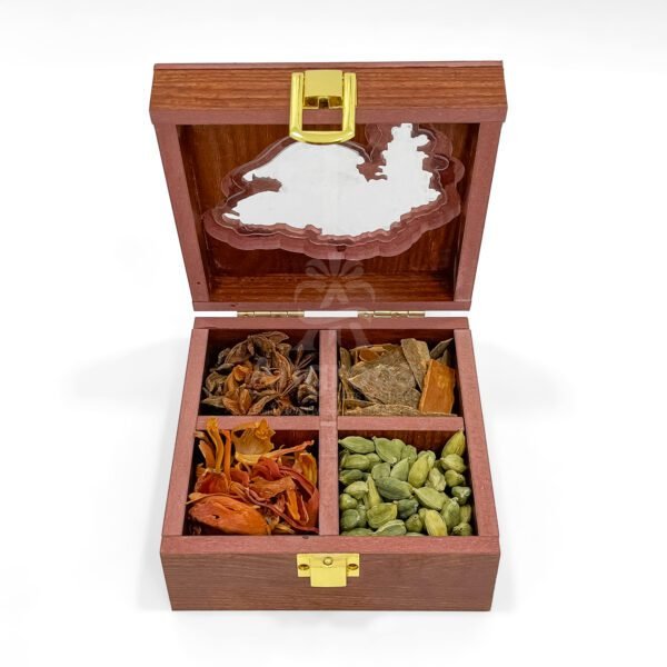 Authentic Gujarat Map Themed Spices Box – 5x5x2.5 inch Wooden Organizer with 4 Premium Whole Spices - Image 5