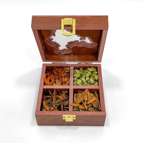 Signature India Map Themed Spices Box – 5x5x2.5 inch Wooden Masala Holder with Premium Whole Spices - Image 5