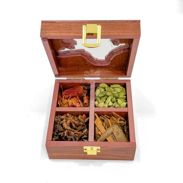 Elegant Kolkata Map Themed Spices Box – 5x5x2.5 inch Wooden Masala Holder with Whole Spices - Image 5