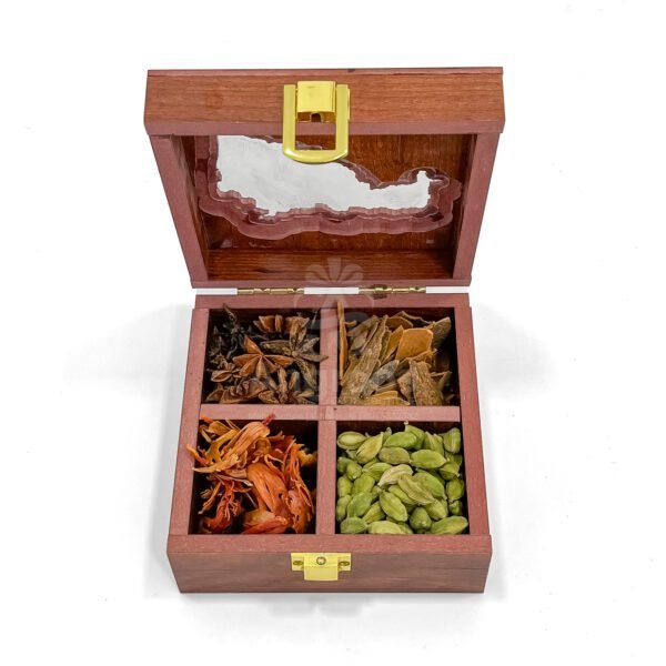 Rustic Maharashtra Map Themed Spices Box – 5x5x2.5 inch Wooden Heritage Masala Case with Whole Spices - Image 5