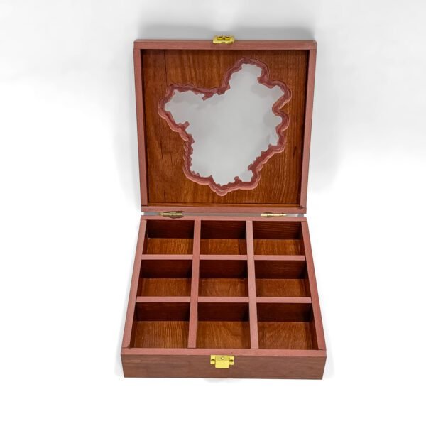 Delhi Map Wooden Spice Box – 8x8x2.6 inch | 9 Slot Heritage Organizer (Empty) - Image 4