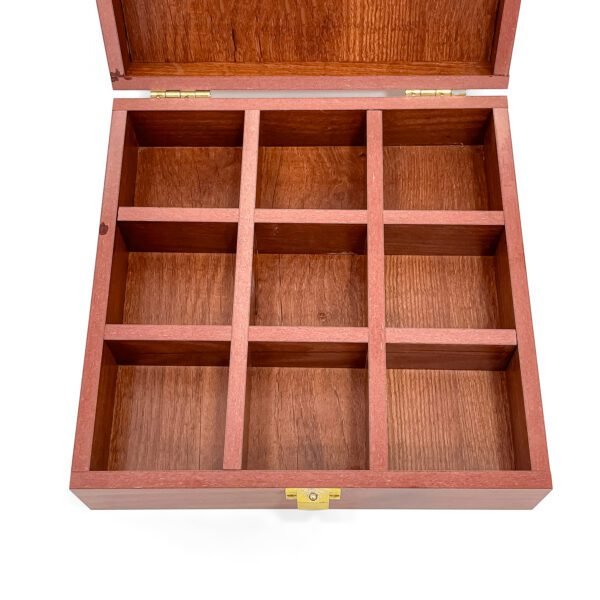 Gujarat Heritage Spice Organizer – 8x8x2.6 inch Wooden Masala Box with Map Cut Lid (Empty) - Image 5