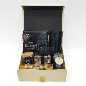 Classic Black-Themed Retirement Gift Box – Diary, Coffee, Nuts & Vacuum Flask
