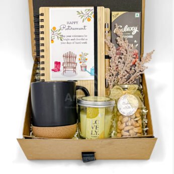 Warm Wishes Retirement Hamper – Mug, Bamboo Diary, Cashews & Candle Gift Box