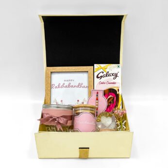 Premium Rakhi Gift Box for Brother – Slub Mug, Marshmallows, Frame & Rakhi in Luxury Ribbon Box