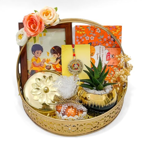 Golden Rakhi Gift Tray