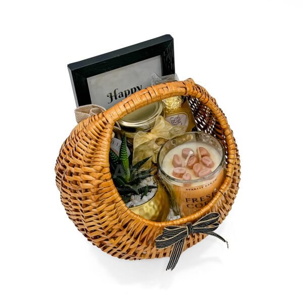 Elegant Retirement Gift Basket with Candle, Nuts, Tea, Frame & More – Premium Wicker Hamper - Image 2