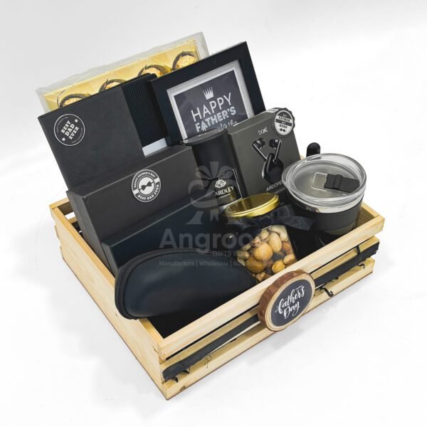 Luxury Gift Hamper for Father’s Day with Wallet, Sunglasses, Tech & More – Wooden Crate Packaging - Image 2