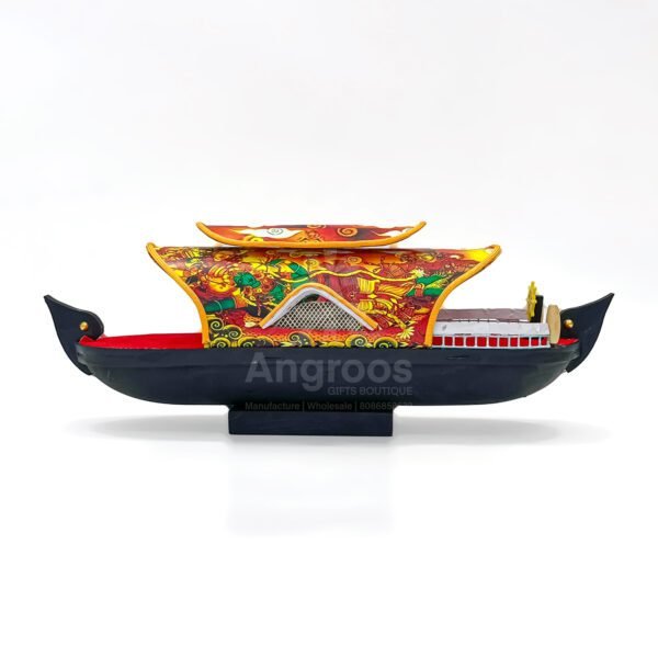 Colorful Kerala Houseboat Replica – 14 Inch Artisan Showpiece with Mural Print - Image 2
