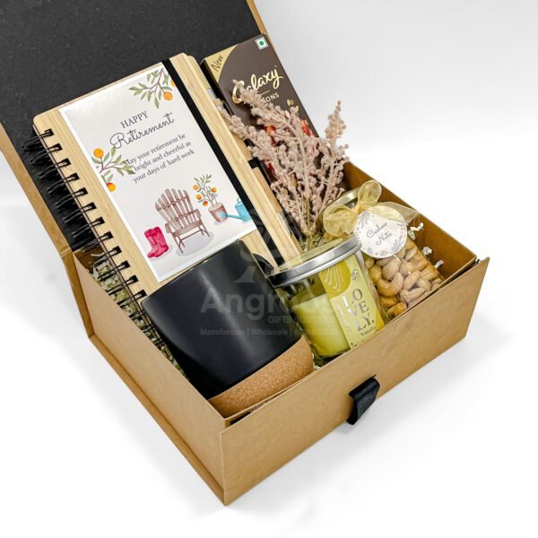 Warm Wishes Retirement Hamper – Mug, Bamboo Diary, Cashews & Candle Gift Box - Image 2