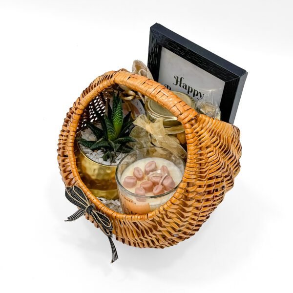 Elegant Retirement Gift Basket with Candle, Nuts, Tea, Frame & More – Premium Wicker Hamper - Image 3