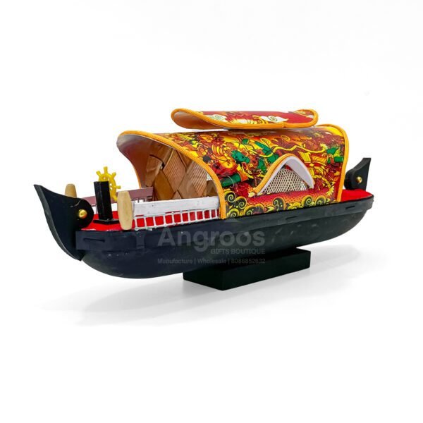 Colorful Kerala Houseboat Replica – 14 Inch Artisan Showpiece with Mural Print - Image 3