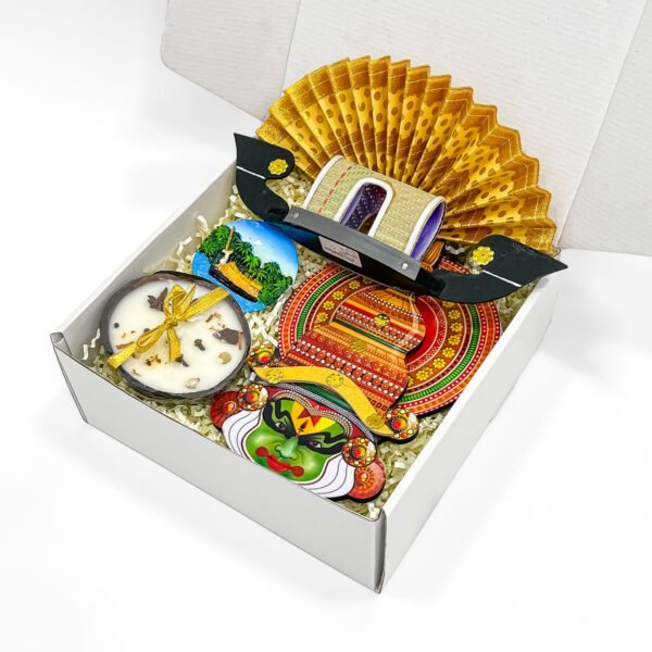 Elegant Kerala Culture Hamper – Houseboat, Kathakali, Fridge Magnet & Spice Candle - Image 3