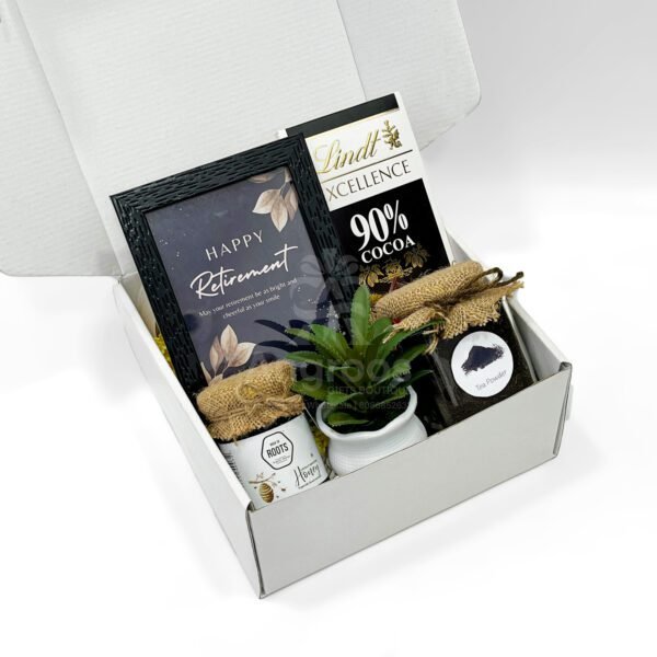 Minimalist Retirement Gift Box – Lindt Chocolate, Tea, Honey & Keepsake Frame - Image 3