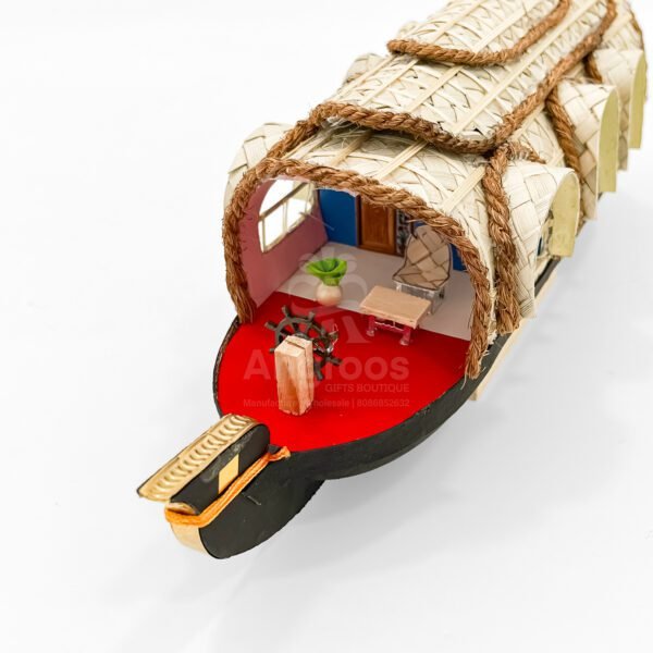 Premium Handcrafted Traditional Boat Showpiece – 15 Inch Kerala Houseboat Model - Image 4