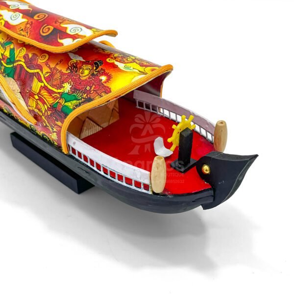 Colorful Kerala Houseboat Replica – 14 Inch Artisan Showpiece with Mural Print - Image 4
