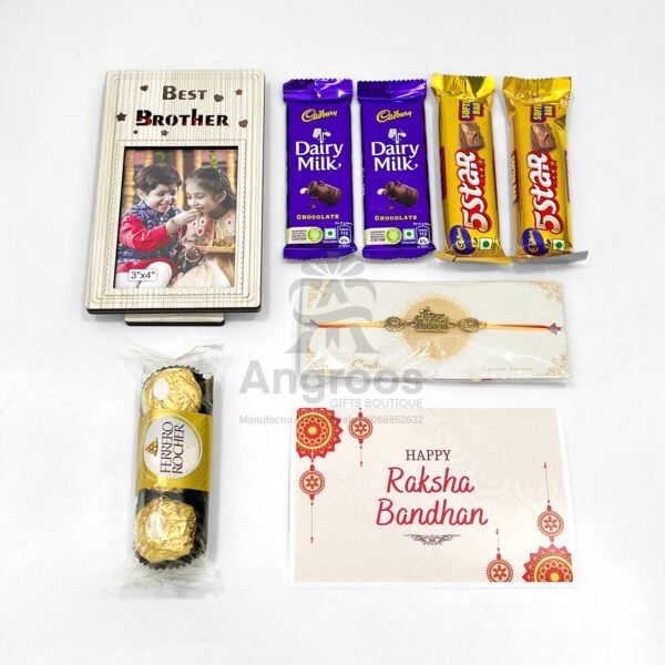 Rakhi Chocolate Gift Box – With Designer Rakhi, Greeting Card & Frame - Image 5