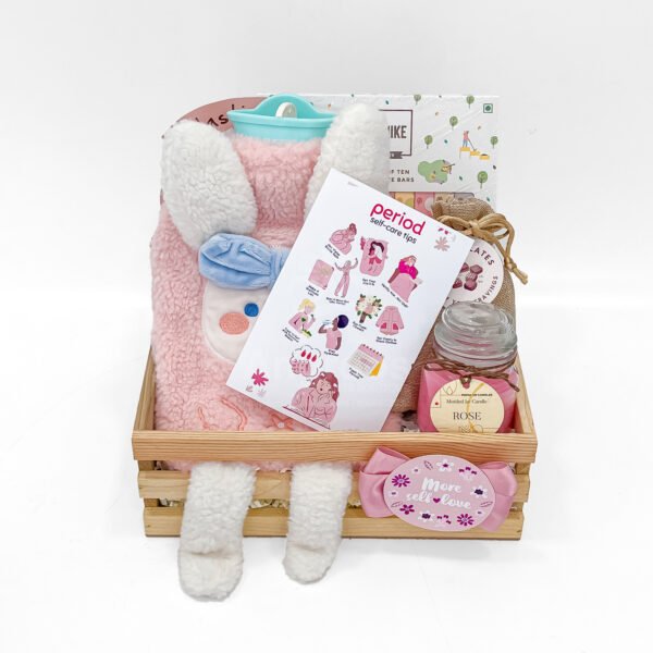 Cute Bunny-Themed Self-Care Gift Hamper with Chocolates, Hot Water Bag & Candle - Image 5