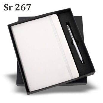 White Elastic Diary Pen Gift Set – Premium A5 Notebook & Metal Pen in Black Box