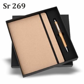 Eco-Friendly Elastic Diary Pen Gift Set – Kraft A5 Notebook & Bamboo Pen in Black Box