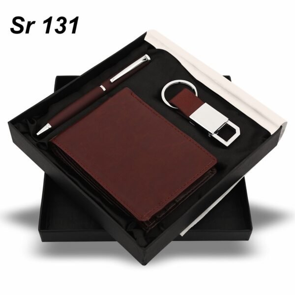 Brown Wallet Pen Keychain Gift Set