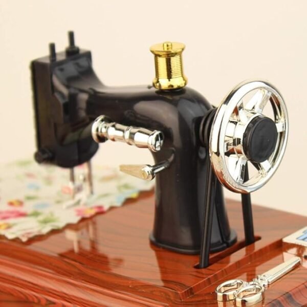 Miniature Vintage Sewing Machine Music Box – Retro Table Decor Showpiece - Image 3
