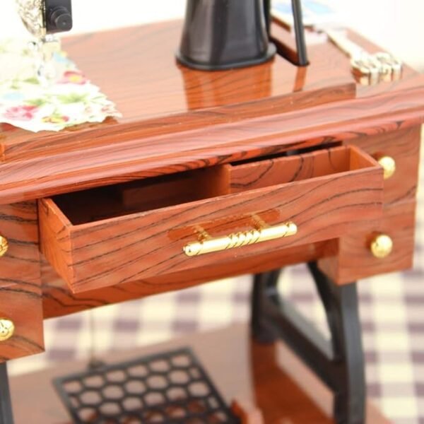 Miniature Vintage Sewing Machine Music Box – Retro Table Decor Showpiece - Image 4